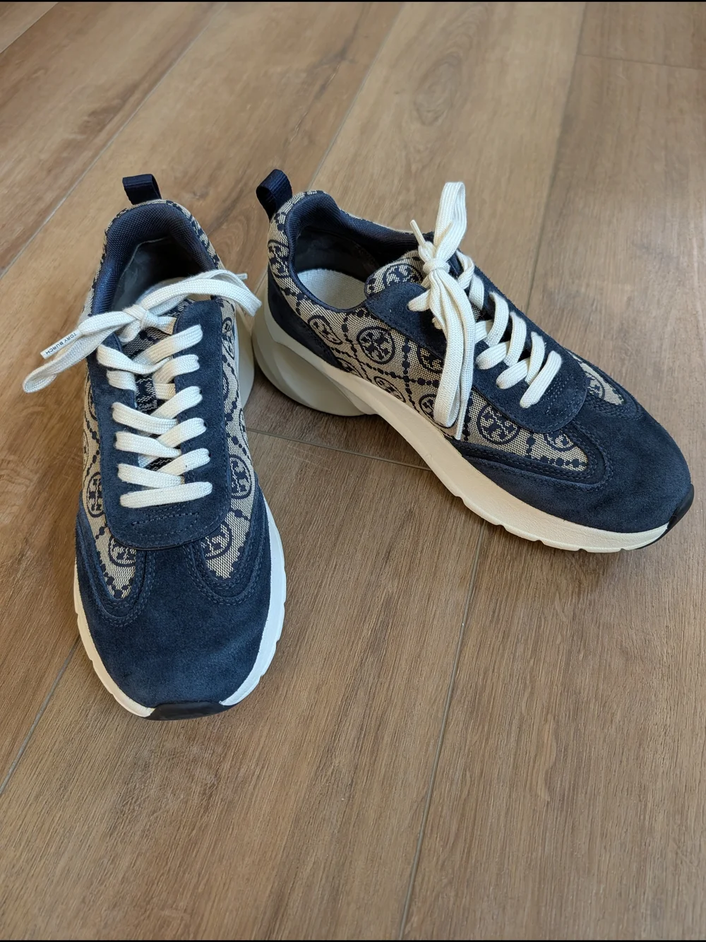 Tory Burch Navy Logo Good Luck Trainer Lace-Up Athletic Sneakers